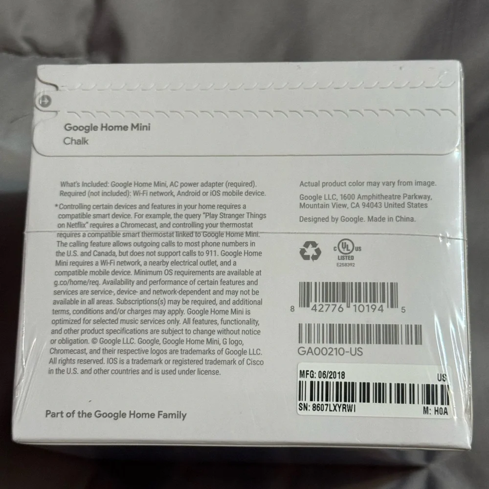 Google Home Mini Smart Speaker with Google Assistant New in the box unopened